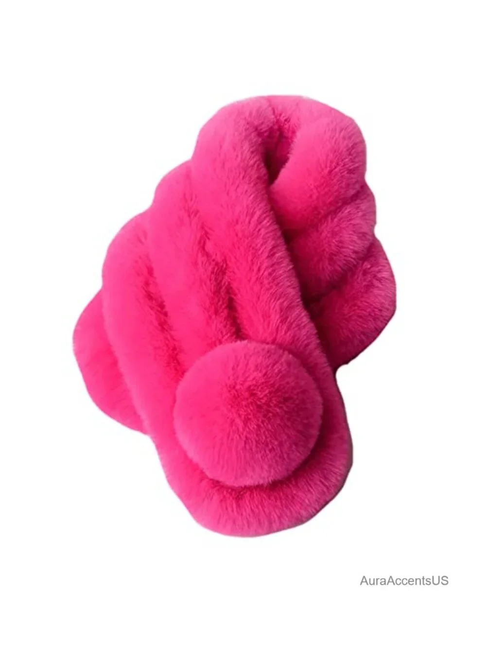 Faux Fur Winter Collar Scarf with Pom Pom Fastener, One Size, Fluffy & Warm